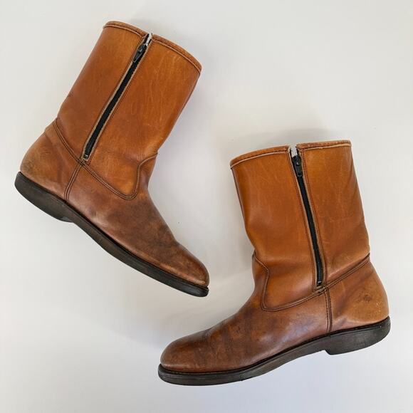 Vtg Field And Stream Boots Mens 9.5 C Insulated Leather USA Made Work Zip Brown - Picture 8 of 12